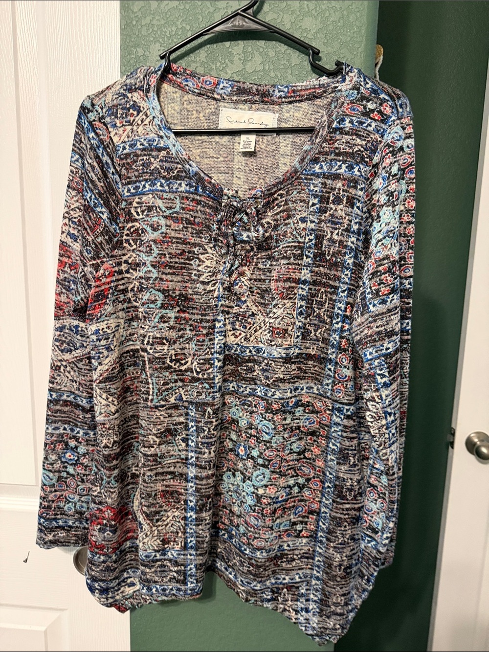 French Laundry Multicolor Patchwork Long Sleeve Knit Top